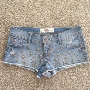Hollister embellished denim shorts Sz 3 low rise Y2K!
